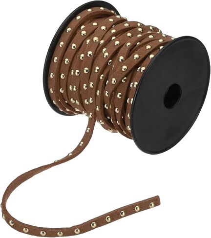 20 Yards 1/5 Inch Brown Studded Faux Suede Cords, 5MM Wide Flat Vegan Leather Lace Strips with Gold Rivets for Jewelry Making, Bracelet Crafting, DIY Fashion Accessories & Home Decor in Saudi Arabia