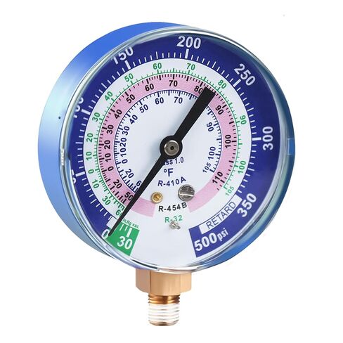 Upgrade 49118 A2L Manifold Gauge - Blue, 3-1/8" (80 mm) Gauges, Compatible with R32, R454B, R410A Professional HVAC/R Tool, Working Pressure -30-350PSI, 1/4" Npt Thread, Color-Coded Scales in Saudi Arabia