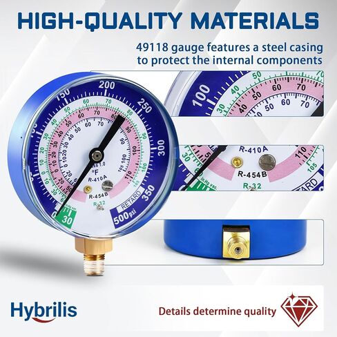 Upgrade 49118 A2L Manifold Gauge - Blue, 3-1/8" (80 mm) Gauges, Compatible with R32, R454B, R410A Professional HVAC/R Tool, Working Pressure -30-350PSI, 1/4" Npt Thread, Color-Coded Scales in Saudi Arabia