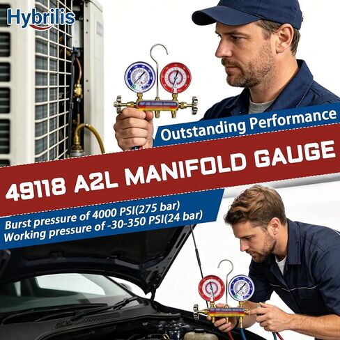 Upgrade 49118 A2L Manifold Gauge - Blue, 3-1/8" (80 mm) Gauges, Compatible with R32, R454B, R410A Professional HVAC/R Tool, Working Pressure -30-350PSI, 1/4" Npt Thread, Color-Coded Scales in Saudi Arabia