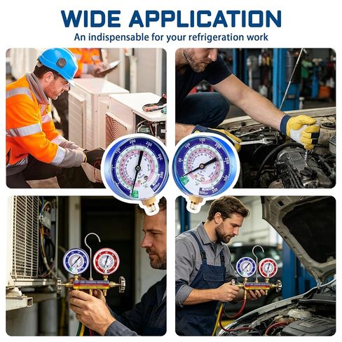 Upgrade 49118 A2L Manifold Gauge - Blue, 3-1/8" (80 mm) Gauges, Compatible with R32, R454B, R410A Professional HVAC/R Tool, Working Pressure -30-350PSI, 1/4" Npt Thread, Color-Coded Scales in Saudi Arabia