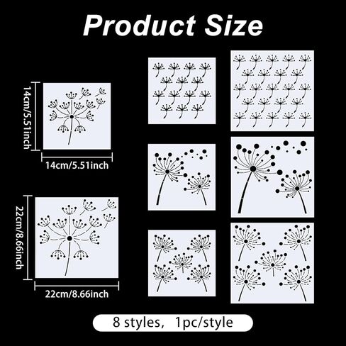 FREEBLOSS 8pcs Sashiko Stencils Plastic Sashiko Template Square Dandelion Embroidery Patterns Drawing Line Templates for Sewing Hand Quilting 5.5"/8.7" in Kuwait