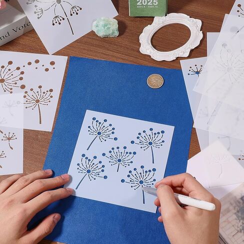 FREEBLOSS 8pcs Sashiko Stencils Plastic Sashiko Template Square Dandelion Embroidery Patterns Drawing Line Templates for Sewing Hand Quilting 5.5"/8.7" in Kuwait