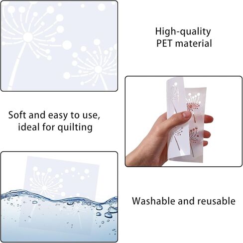 FREEBLOSS 8pcs Sashiko Stencils Plastic Sashiko Template Square Dandelion Embroidery Patterns Drawing Line Templates for Sewing Hand Quilting 5.5"/8.7" in Kuwait