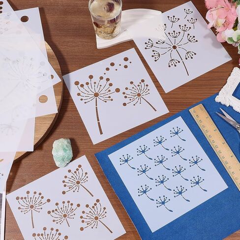 FREEBLOSS 8pcs Sashiko Stencils Plastic Sashiko Template Square Dandelion Embroidery Patterns Drawing Line Templates for Sewing Hand Quilting 5.5"/8.7" in Kuwait