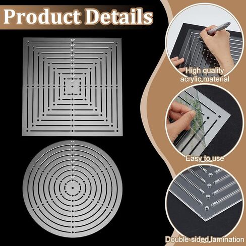 ORIGACH 2 قطعة مربعات ودوائر أكريليك الكل في واحد قالب تشطيب متقاطع 1.5/2.5/3.5/4.5/5.5/6.5/7.5/8.5/9.5 بوصة قياس زاوية الغرز المتقاطعة لتزيين الحرف اليدوية اليدوية in Kuwait