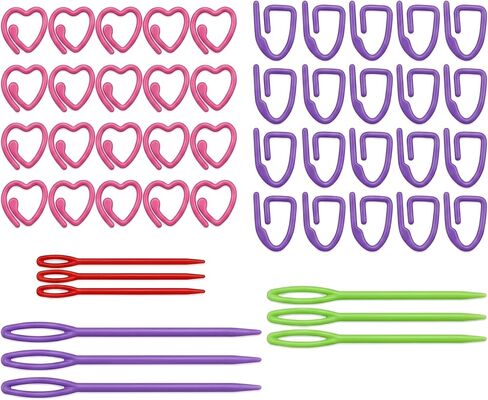 مجموعة علامات غرز الحياكة 40 قطعة من Blingcute مع 9 قطع إبر غزل كبيرة للعين، ملحقات بلاستيكية ملونة لحياكة الكروشيه هدية يدوية للأمهات in Kuwait