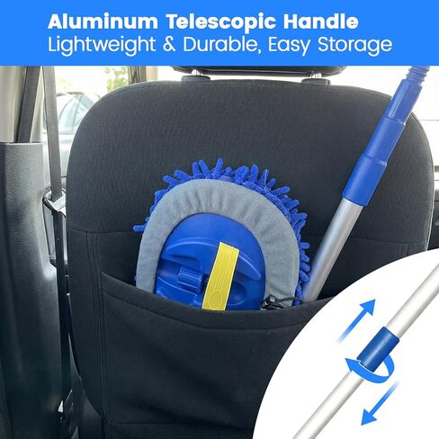 TORVA 41" Car Cleaning Brush with Telescopic Handle Aluminum Alloy Long Rod, Chenille Microfiber Car Wash Mop for Washing Caravan Van Truck Boat RV Roof, Soft Head Duster Clean Product in Saudi Arabia