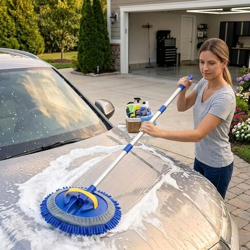 TORVA 41" Car Cleaning Brush with Telescopic Handle Aluminum Alloy Long Rod, Chenille Microfiber Car Wash Mop for Washing Caravan Van Truck Boat RV Roof, Soft Head Duster Clean Product in Saudi Arabia