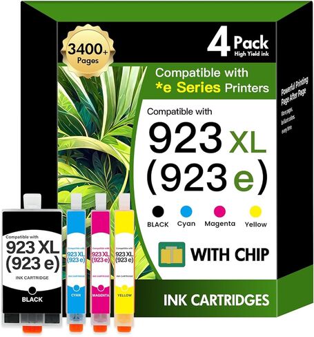 مجموعة خراطيش الحبر 923 923XL 8130e: بديلة لخراطيش الحبر HP 923 لطابعات HP OfficeJet Pro 8130e 8120e 8135e 8138e 8125e 8139e 8120 (4 عبوات أسود سماوي أصفر أرجواني مع رقاقة) in Kuwait