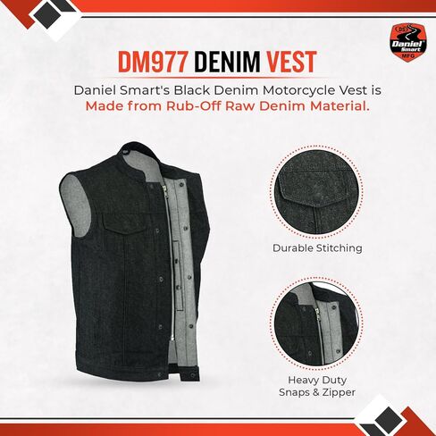 Daniel Smart Biker Vest for Men Rough Blue & Black Denim Vest with Unique Scoop Collar Design & Concealment inside in Kuwait
