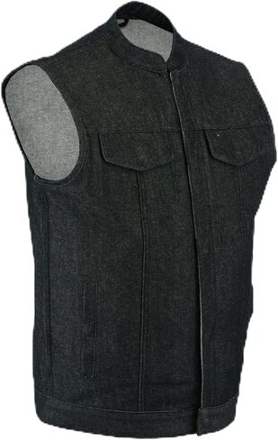 Daniel Smart Biker Vest for Men Rough Blue & Black Denim Vest with Unique Scoop Collar Design & Concealment inside in Kuwait