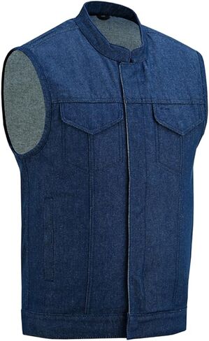 Daniel Smart Biker Vest for Men Rough Blue & Black Denim Vest with Unique Scoop Collar Design & Concealment inside in Kuwait