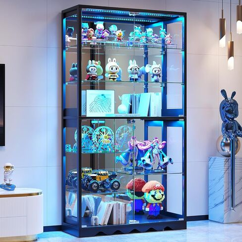 Large Display Cabinet with Glass Doors, 8-Tier RGB Curio Cabinet with Smart Human Induction & Remote Control, 73" Tall Stable Glass Display Case for Collectibles, Figures, Lockable Storage, Black in Saudi Arabia