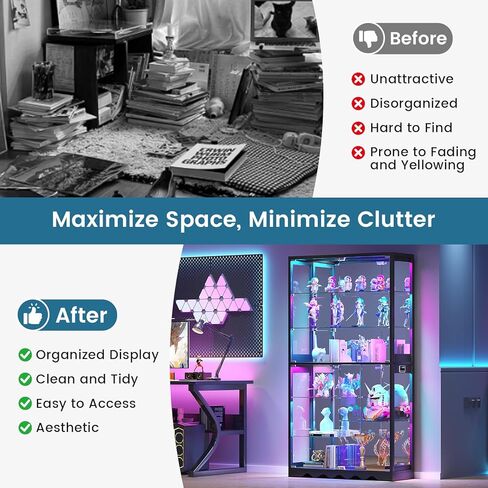 Large Display Cabinet with Glass Doors, 8-Tier RGB Curio Cabinet with Smart Human Induction & Remote Control, 73" Tall Stable Glass Display Case for Collectibles, Figures, Lockable Storage, Black in Saudi Arabia
