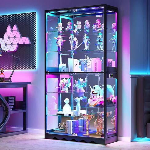 Large Display Cabinet with Glass Doors, 8-Tier RGB Curio Cabinet with Smart Human Induction & Remote Control, 73" Tall Stable Glass Display Case for Collectibles, Figures, Lockable Storage, Black in Saudi Arabia