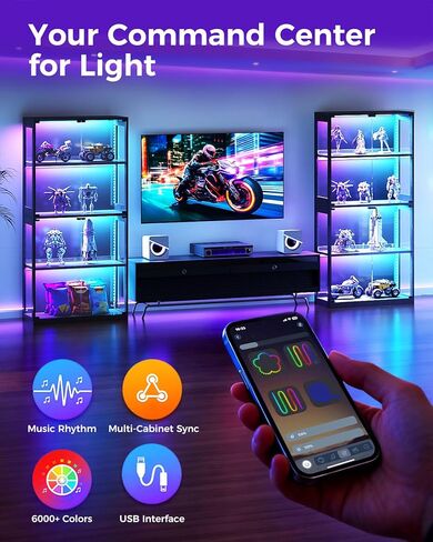حافظة عرض AODK مع مصابيح RGB، وخزانة عرض من 4 طبقات مع أبواب زجاجية وأرفف تخزين، ورف خزانة عرض زجاجي للمقتنيات، وخزانة تحف سوداء لغرفة الألعاب in Kuwait
