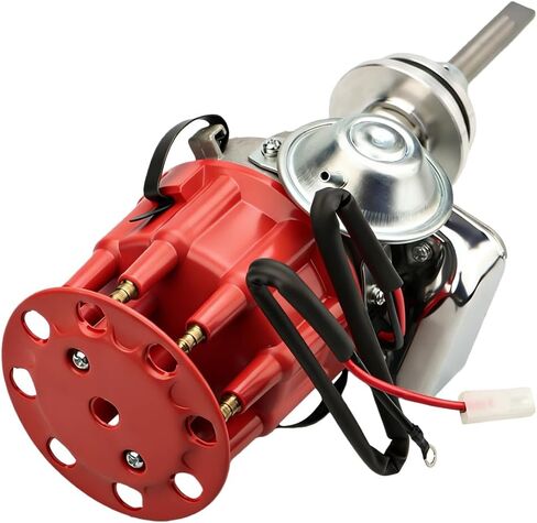 MAS Ignition Distributor w/Cap & Rotor 1131811 Compatible with Chrysler Dodge Plymouth V8 273 318 340 360 R2R Two Wire Installation Red Cap in Kuwait