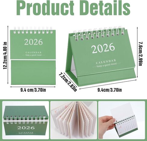Tyqour Small Desk Calendar 2026 Mini Desk Calendar Cute Standing Flip Desktop Calendar 2026 Metal Ring Binding, Compact Size for Home Office School (Green) in Kuwait