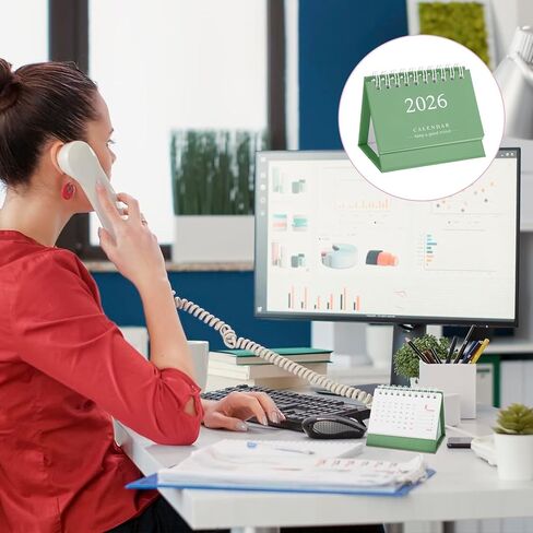 Tyqour Small Desk Calendar 2026 Mini Desk Calendar Cute Standing Flip Desktop Calendar 2026 Metal Ring Binding, Compact Size for Home Office School (Green) in Kuwait