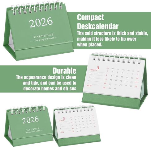Tyqour Small Desk Calendar 2026 Mini Desk Calendar Cute Standing Flip Desktop Calendar 2026 Metal Ring Binding, Compact Size for Home Office School (Green) in Kuwait