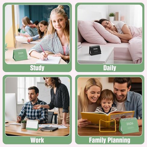 Tyqour Small Desk Calendar 2026 Mini Desk Calendar Cute Standing Flip Desktop Calendar 2026 Metal Ring Binding, Compact Size for Home Office School (Green) in Kuwait