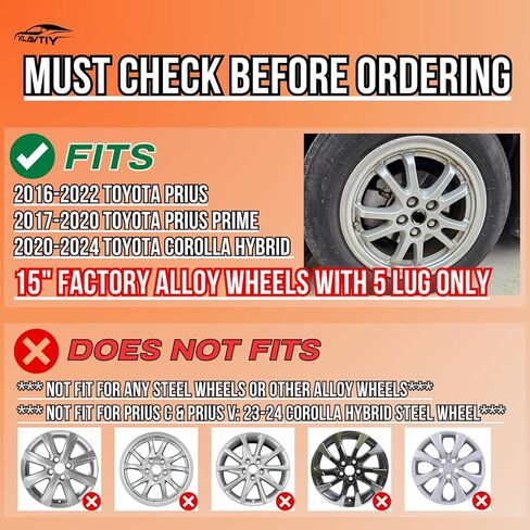 15 Inch Hubcaps Compatible with Toyota 2016-2022 Prius & 2017-2020 Prius Prime & 2020-2024 Corolla Hybrid Factory Alloy Wheel, Snap-On Wheel Covers, Set of 4 (Silver & Black) in Kuwait