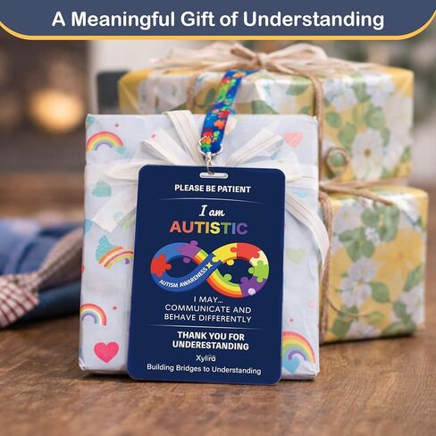 Autism Safety Tag Card with Loop Fastener Strips, Fashionable Lanyards for ID Badges, Cute Puzzle Badge Reel Retractable, Tag for Travel Communication (Pack of 3 Sets) in Saudi Arabia