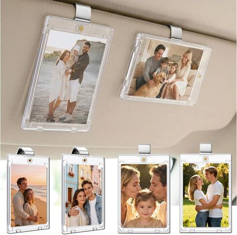 4-Pack Magnetic Car Picture Holder for Visor Acrylic Frames with Secure Clips Display 2.4x3.5in Photos Sun Visor Clip Decor Personalized Memorial Gifts for Family, Mom, Dad, Couple, Pet in Saudi Arabia