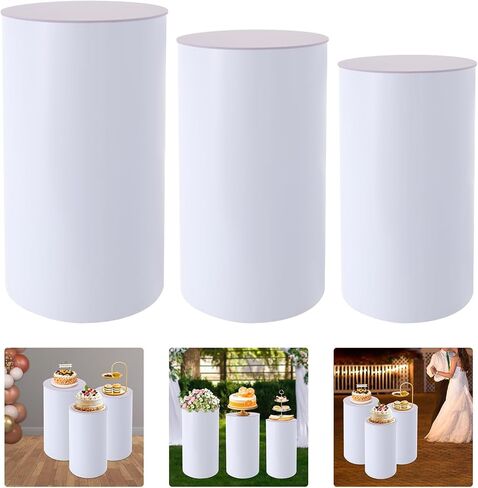 Cylinder Pedestal Stands 3 Pcs White Pedestal Display Plinth Pillars for Party 72.75 Lbs Round Cylinder Tables Cake Stands for Birthday Parties (Clear) in Saudi Arabia