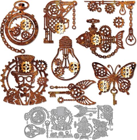 قوالب قطع معدنية من MAYJOYDIY Steampunk Gear استنسل هيكل ميكانيكي مملوء بالعتاد، قالب نقش سمكة الفراشة المحترم يموت من أجل صناعة بطاقات ورقية يدوية لتزيين ألبوم القصاصات in Kuwait
