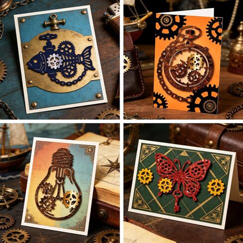 قوالب قطع معدنية من MAYJOYDIY Steampunk Gear استنسل هيكل ميكانيكي مملوء بالعتاد، قالب نقش سمكة الفراشة المحترم يموت من أجل صناعة بطاقات ورقية يدوية لتزيين ألبوم القصاصات in Kuwait
