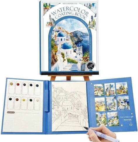 2026 Breathly Stress Relief Watercolor Books Painting Kit, All-in-One DIY Watercolor Art Kit, Paint-with-Water Portable Painting Art Book with 12-Color Pigment Dot Card & Water Brush Pen, Tri-Fold Pocket Painting Set, Relaxing Creative Kit for Beginners & in Saudi Arabia