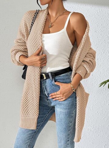 Pink Queen Women 2025 Fall Oversized Sweaters Cardigan Lantern Sleeve Chunky Knit Outwear Coats with Pockets in Saudi Arabia