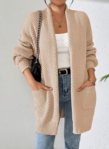 Pink Queen Women 2025 Fall Oversized Sweaters Cardigan Lantern Sleeve Chunky Knit Outwear Coats with Pockets in Saudi Arabia
