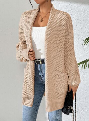 Pink Queen Women 2025 Fall Oversized Sweaters Cardigan Lantern Sleeve Chunky Knit Outwear Coats with Pockets in Saudi Arabia