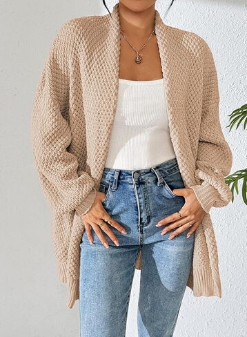 Pink Queen Women 2025 Fall Oversized Sweaters Cardigan Lantern Sleeve Chunky Knit Outwear Coats with Pockets in Saudi Arabia