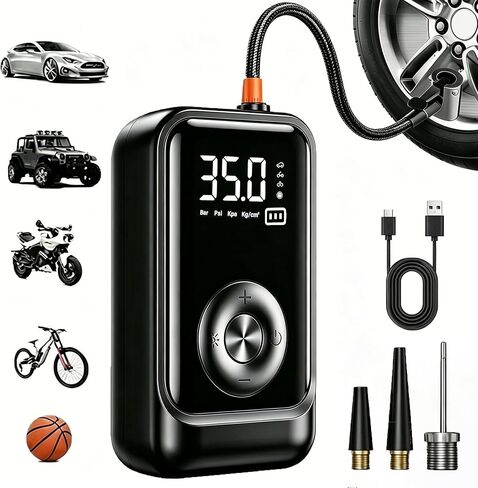 RPEE Tire Inflator Portable Air Compressor, 60s Fast Inflation 150PSI Cordless Car Tire Pump for Car Tires, Motorcycle, Bike & Balls, Rechargeable Air Pump with Digital Pressure Gauge, LED Light in Saudi Arabia