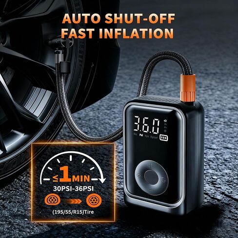 RPEE Tire Inflator Portable Air Compressor, 60s Fast Inflation 150PSI Cordless Car Tire Pump for Car Tires, Motorcycle, Bike & Balls, Rechargeable Air Pump with Digital Pressure Gauge, LED Light in Saudi Arabia