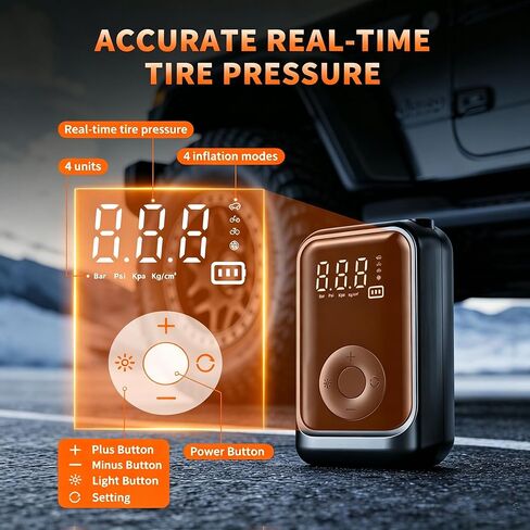 RPEE Tire Inflator Portable Air Compressor, 60s Fast Inflation 150PSI Cordless Car Tire Pump for Car Tires, Motorcycle, Bike & Balls, Rechargeable Air Pump with Digital Pressure Gauge, LED Light in Saudi Arabia