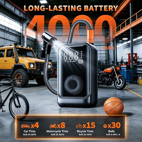 RPEE Tire Inflator Portable Air Compressor, 60s Fast Inflation 150PSI Cordless Car Tire Pump for Car Tires, Motorcycle, Bike & Balls, Rechargeable Air Pump with Digital Pressure Gauge, LED Light in Saudi Arabia