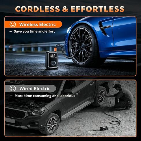 RPEE Tire Inflator Portable Air Compressor, 60s Fast Inflation 150PSI Cordless Car Tire Pump for Car Tires, Motorcycle, Bike & Balls, Rechargeable Air Pump with Digital Pressure Gauge, LED Light in Saudi Arabia