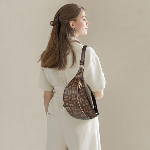 Checkered Fanny Pack for Women - Crossbody Sling Bag with Anti-Theft Pocket,Lightweight Chest Bum Bag for Travel & Daily Use (B - Brown) in Saudi Arabia