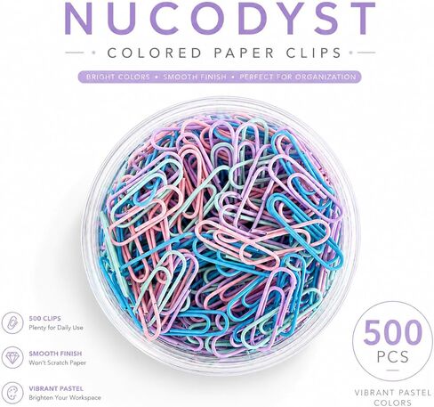 Colored Paper Clips, 500 Count, 29mm Standard Size, Assorted Colors, Smooth Coated Metal, Strong Hold, Boxed for Easy Organization in Saudi Arabia