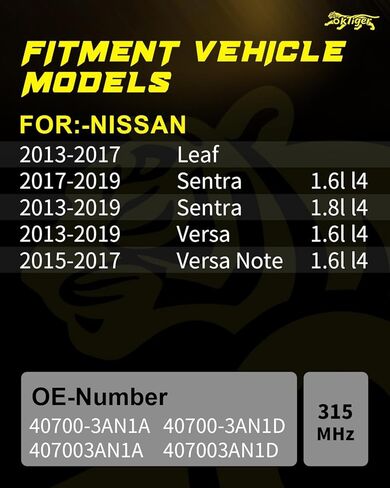 Oktiger 315MHz TPMS Sensor Pre-Programmed Directly Fit for Nissan Leaf 2013-2017, Sentra 2013-2019, Versa 2013-2019, Versa Note 2015-2017, Tire Pressure Monitoring Sensor 4PCS OE#407003AN1A in Kuwait