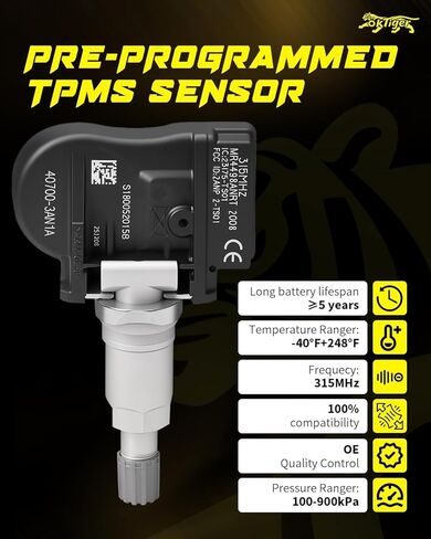 Oktiger 315MHz TPMS Sensor Pre-Programmed Directly Fit for Nissan Leaf 2013-2017, Sentra 2013-2019, Versa 2013-2019, Versa Note 2015-2017, Tire Pressure Monitoring Sensor 4PCS OE#407003AN1A in Kuwait