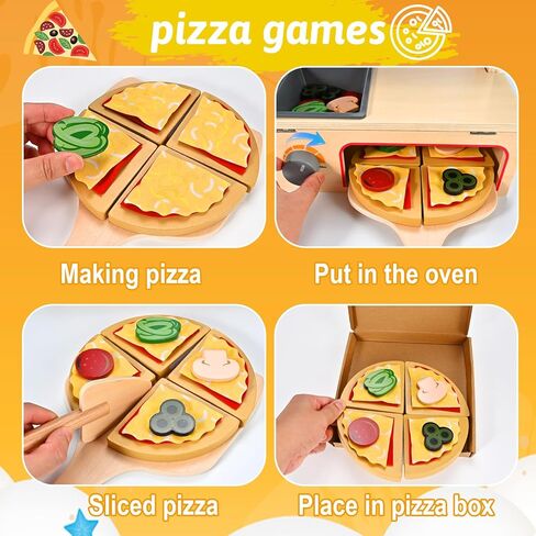 Wooden Pizza Toy, Wooden Pizza Counter Playset with Bake Oven, Montessori Pretend Play Toys, Play Food and Accessories, Cooking Pretend Play Toys for Boys Girls Age 3+ in Saudi Arabia