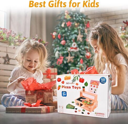 Wooden Pizza Toy, Wooden Pizza Counter Playset with Bake Oven, Montessori Pretend Play Toys, Play Food and Accessories, Cooking Pretend Play Toys for Boys Girls Age 3+ in Saudi Arabia