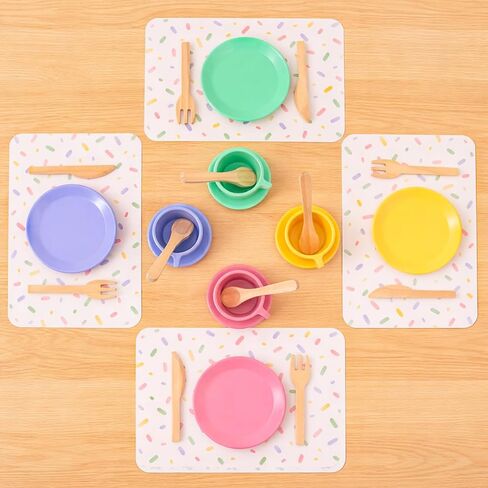 HAPGFS Wooden Play Dishes Set with Integrated Drying Rack and Cup Holder Play Kitchen Accessories for Toddlers Montessori Pretend Play Kitchen Accessories Toy Plates Kitchen Set Gift 1-3 Years in Saudi Arabia