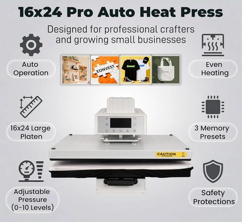 16x24 Auto Heat Press for Tshirt,4-Level Adjustable Pressure with 3 Memory Modes - Large Professional Heat Press for Sublimation, Vinyl, Heat Transfer Projects (110V, 1800W Off White) in Saudi Arabia